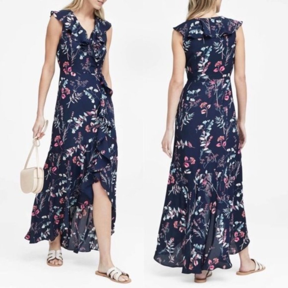 NWOT Banana Republic Floral Ruffle Wrap Maxi Dress